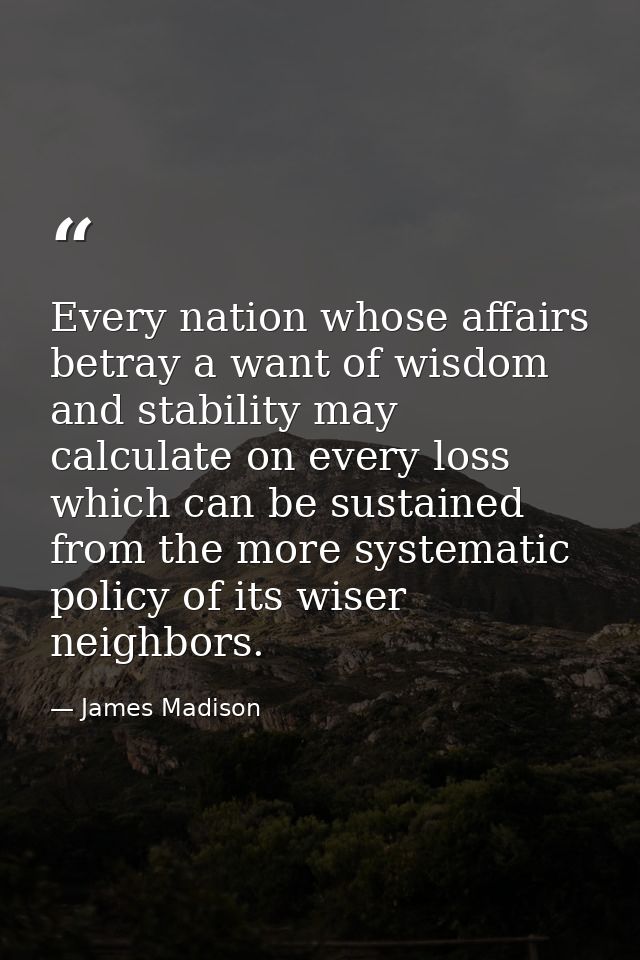 Every nation whose affairs betray a want of wisdom and stability may calculate on every loss which can be sustained from — James Madison