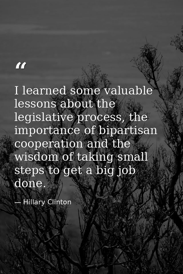 I learned some valuable lessons about the legislative process, the importance of bipartisan cooperation and the wisdom o — Hillary Clinton