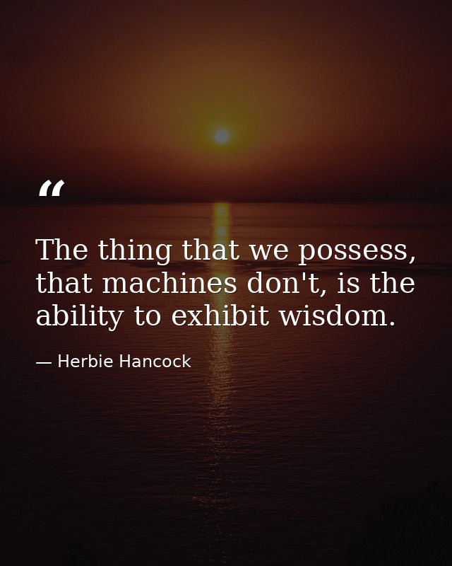 The thing that we possess, that machines don't, is the ability to exhibit wisdom. — Herbie Hancock