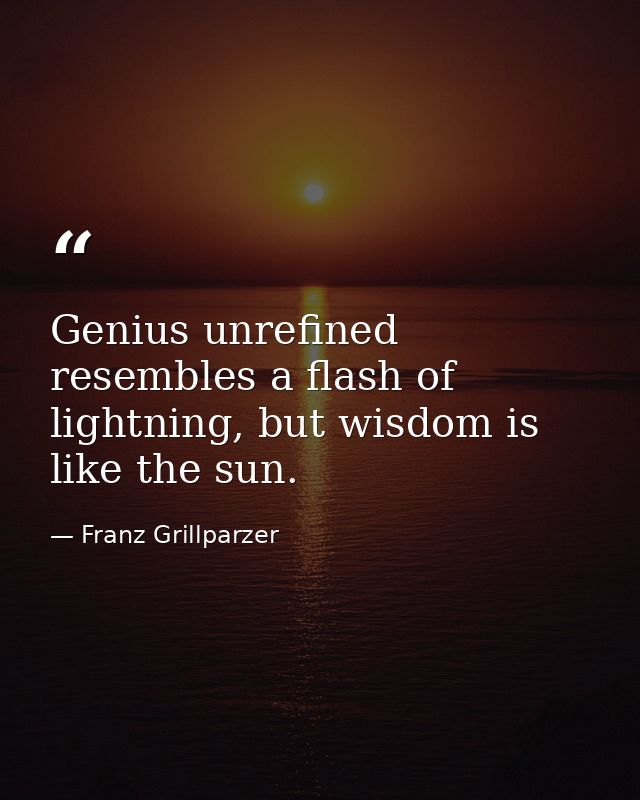 Genius unrefined resembles a flash of lightning, but wisdom is like the sun. — Franz Grillparzer