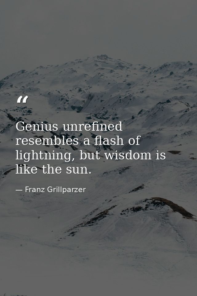 Genius unrefined resembles a flash of lightning, but wisdom is like the sun. — Franz Grillparzer