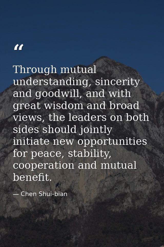 Through mutual understanding, sincerity and goodwill, and with great wisdom and broad views, the leaders on both sides s — Chen Shui-bian