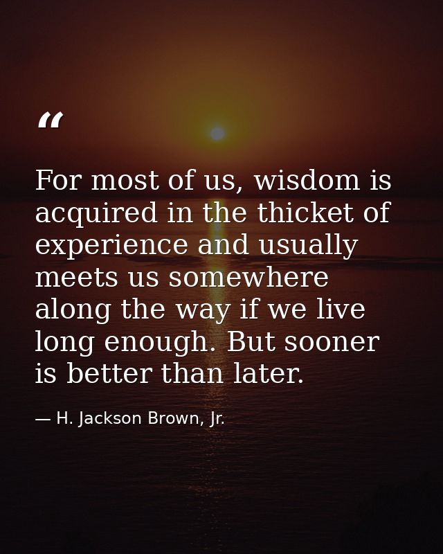 For most of us, wisdom is acquired in the thicket of experience and usually meets us somewhere along the way if we live  — H. Jackson Brown, Jr.