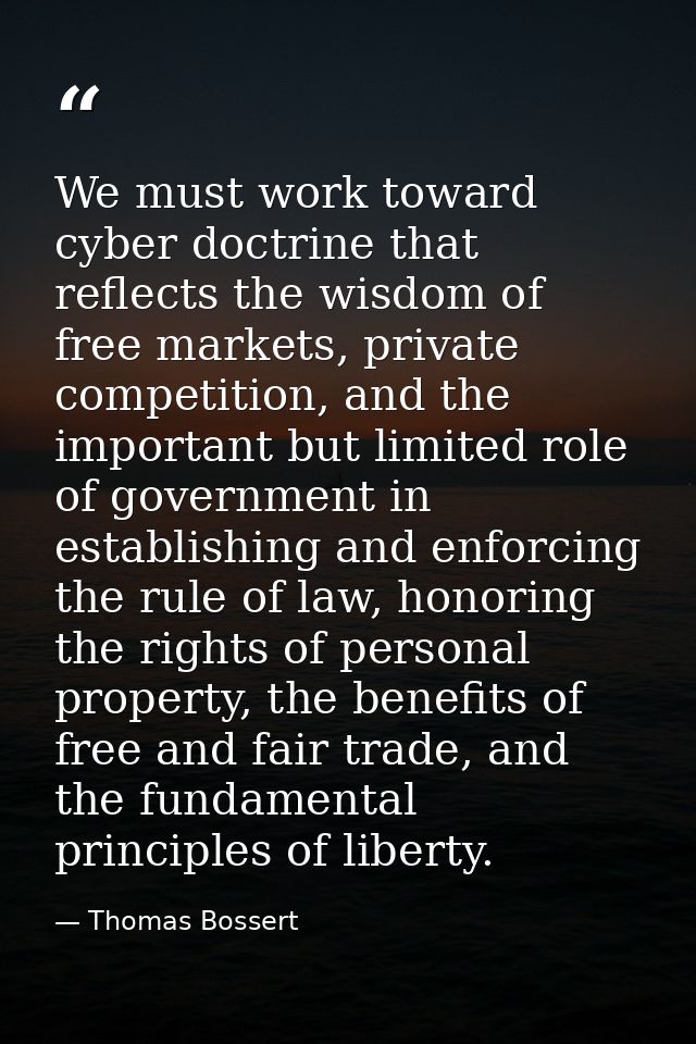 We must work toward cyber doctrine that reflects the wisdom of free markets, private competition, and the important but  — Thomas Bossert