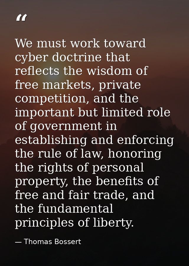 We must work toward cyber doctrine that reflects the wisdom of free markets, private competition, and the important but  — Thomas Bossert
