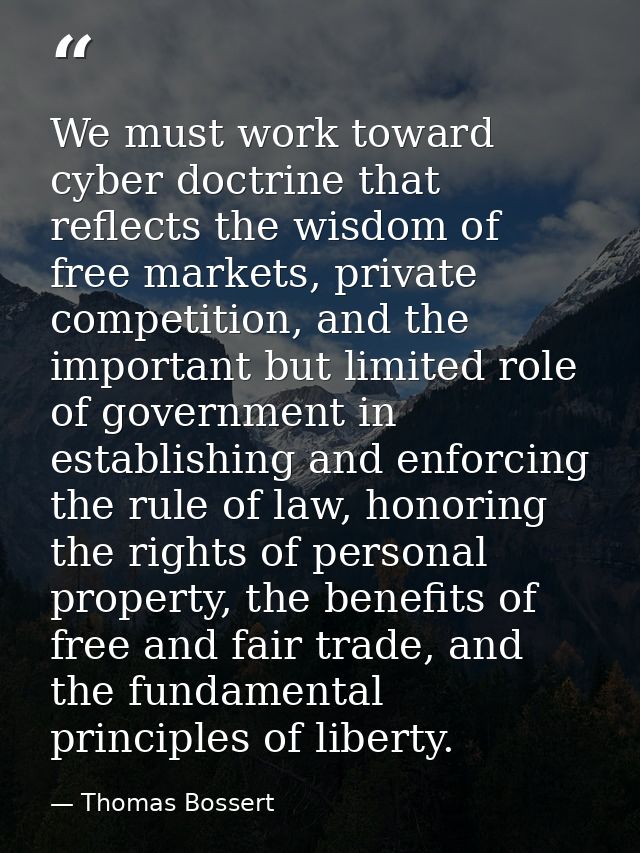 We must work toward cyber doctrine that reflects the wisdom of free markets, private competition, and the important but  — Thomas Bossert