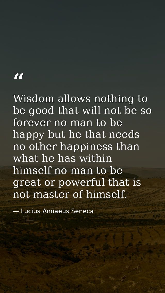 Wisdom allows nothing to be good that will not be so forever no man to be happy but he that needs no other happiness tha — Lucius Annaeus Seneca