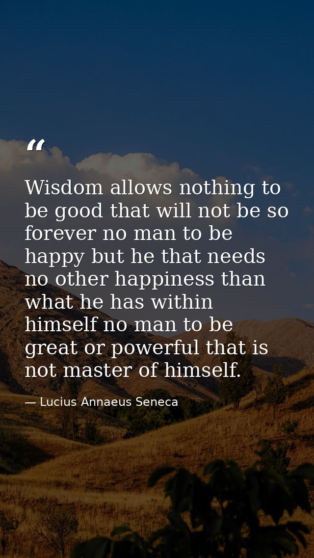 Wisdom allows nothing to be good that will not be so forever no man to be happy but he that needs no other happiness tha — Lucius Annaeus Seneca