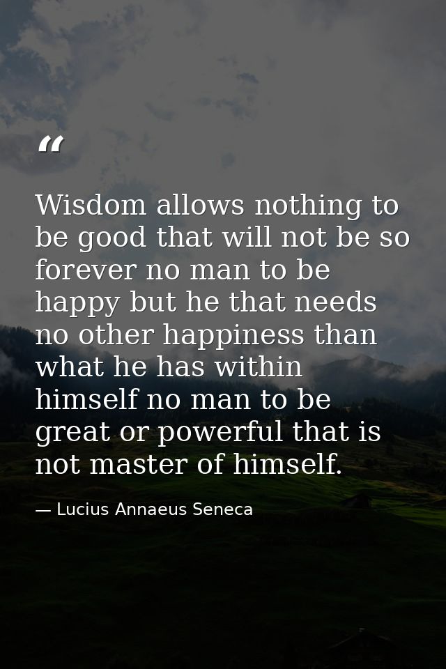 Wisdom allows nothing to be good that will not be so forever no man to be happy but he that needs no other happiness tha — Lucius Annaeus Seneca