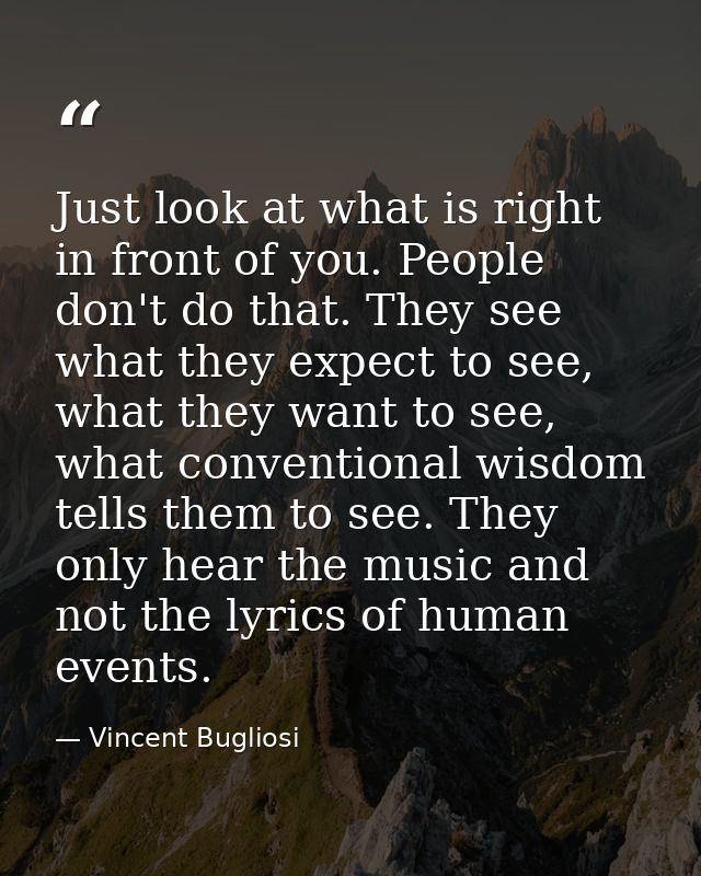 Just look at what is right in front of you. People don't do that. They see what they expect to see, what they want to se — Vincent Bugliosi