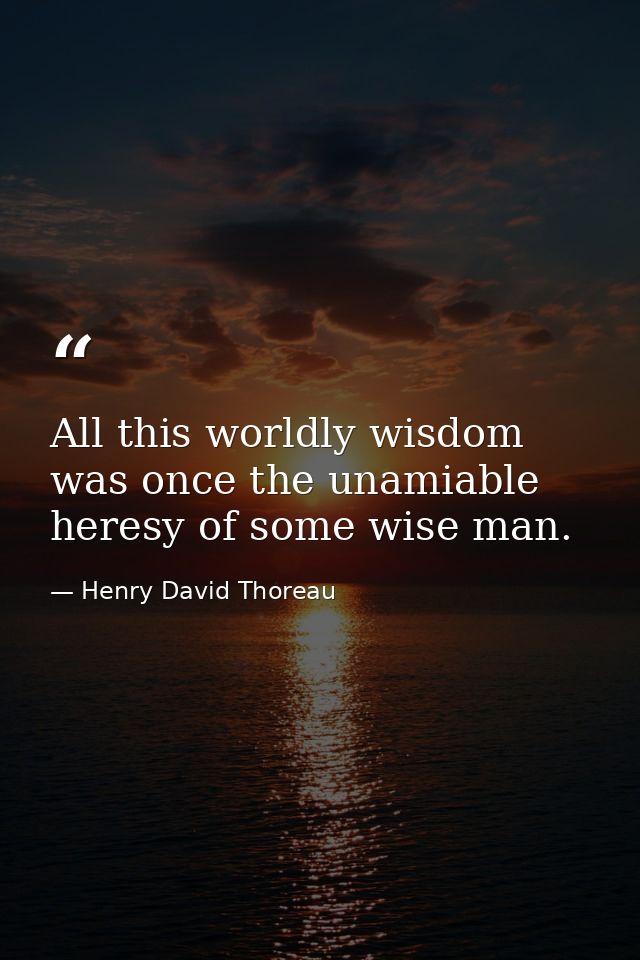 All this worldly wisdom was once the unamiable heresy of some wise man. — Henry David Thoreau