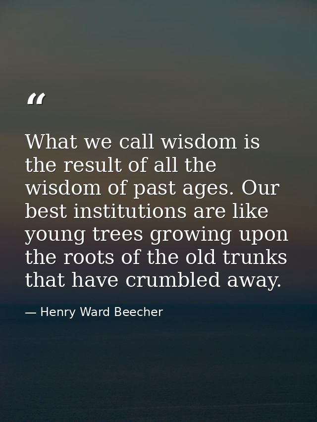 What we call wisdom is the result of all the wisdom of past ages. Our best institutions are like young trees growing upo — Henry Ward Beecher