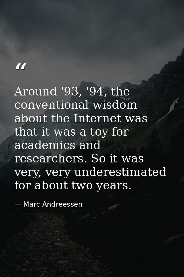 Around '93, '94, the conventional wisdom about the Internet was that it was a toy for academics and researchers. So it w — Marc Andreessen