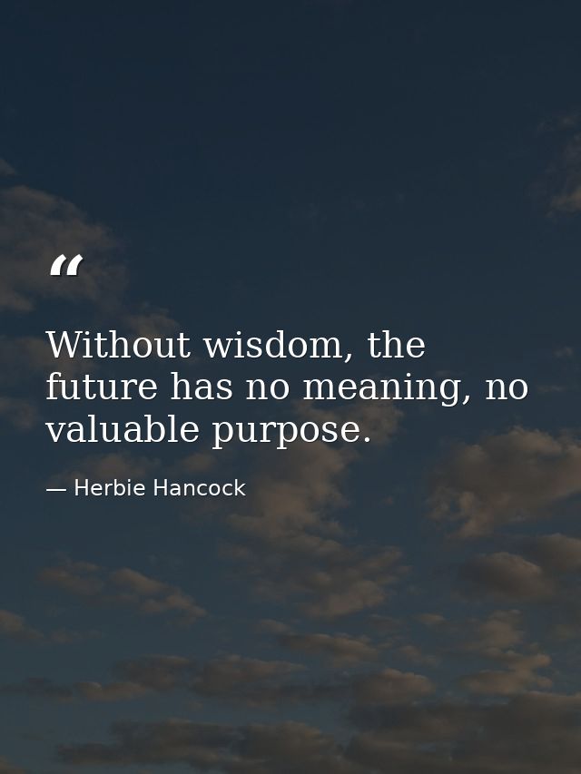 Without wisdom, the future has no meaning, no valuable purpose. — Herbie Hancock