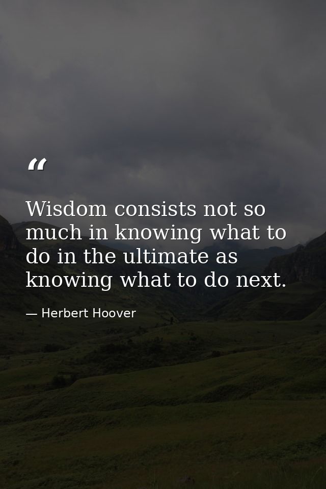 Wisdom consists not so much in knowing what to do in the ultimate as knowing what to do next. — Herbert Hoover