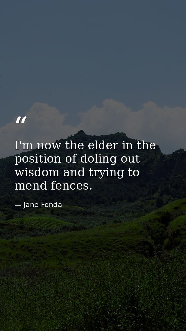 I'm now the elder in the position of doling out wisdom and trying to mend fences. — Jane Fonda