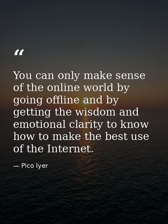 You can only make sense of the online world by going offline and by getting the wisdom and emotional clarity to know how — Pico Iyer