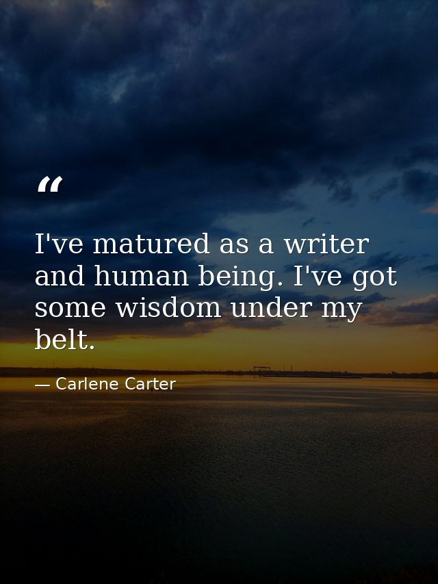 I've matured as a writer and human being. I've got some wisdom under my belt. — Carlene Carter