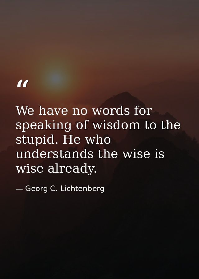 We have no words for speaking of wisdom to the stupid. He who understands the wise is wise already. — Georg C. Lichtenberg