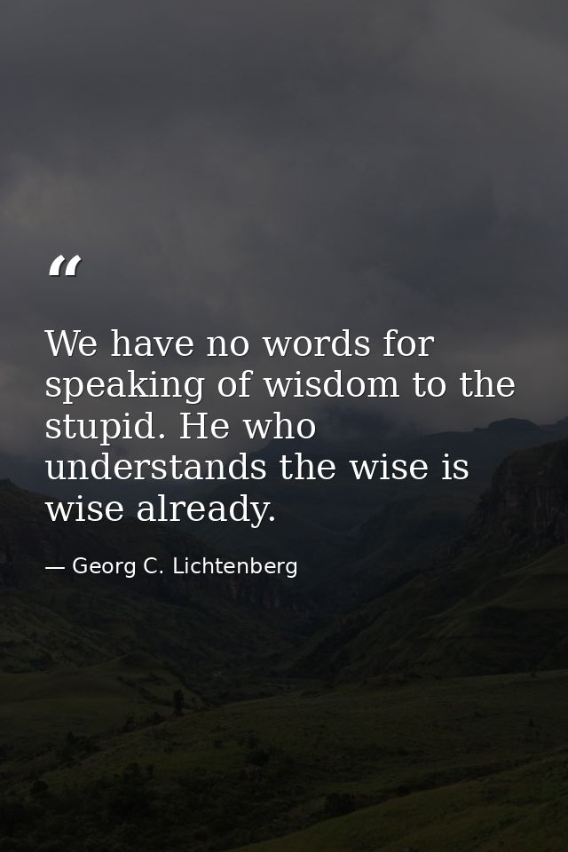 We have no words for speaking of wisdom to the stupid. He who understands the wise is wise already. — Georg C. Lichtenberg