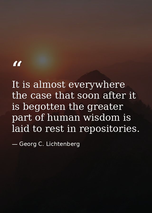 It is almost everywhere the case that soon after it is begotten the greater part of human wisdom is laid to rest in repo — Georg C. Lichtenberg
