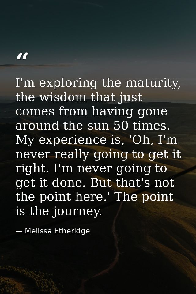 I'm exploring the maturity, the wisdom that just comes from having gone around the sun 50 times. My experience is, 'Oh,  — Melissa Etheridge