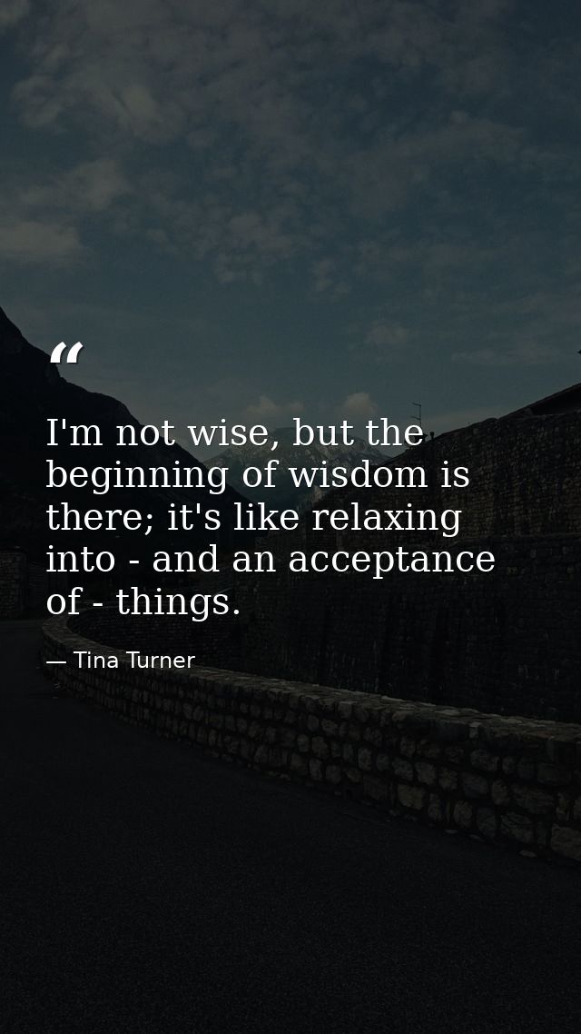 I'm not wise, but the beginning of wisdom is there; it's like relaxing into - and an acceptance of - things. — Tina Turner