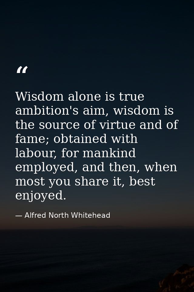 Wisdom alone is true ambition's aim, wisdom is the source of virtue and of fame; obtained with labour, for mankind emplo — Alfred North Whitehead