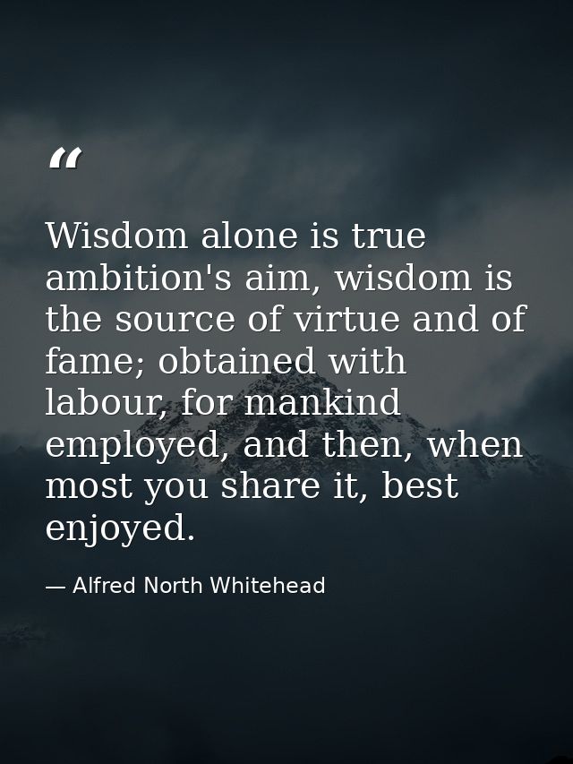 Wisdom alone is true ambition's aim, wisdom is the source of virtue and of fame; obtained with labour, for mankind emplo — Alfred North Whitehead