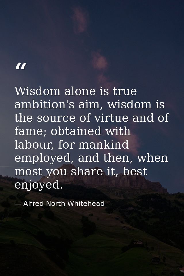 Wisdom alone is true ambition's aim, wisdom is the source of virtue and of fame; obtained with labour, for mankind emplo — Alfred North Whitehead