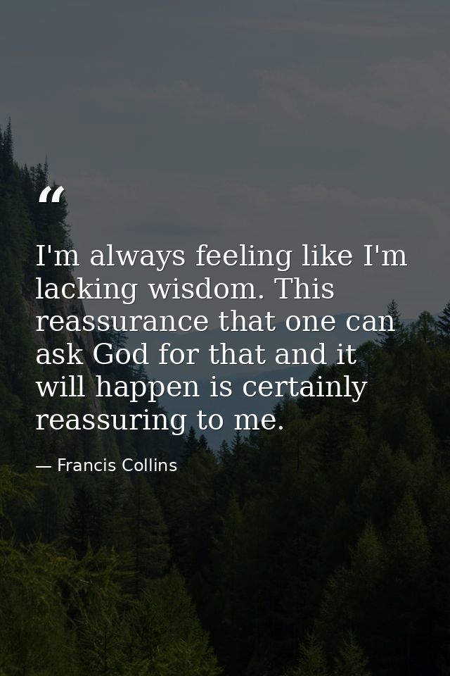 I'm always feeling like I'm lacking wisdom. This reassurance that one can ask God for that and it will happen is certain — Francis Collins