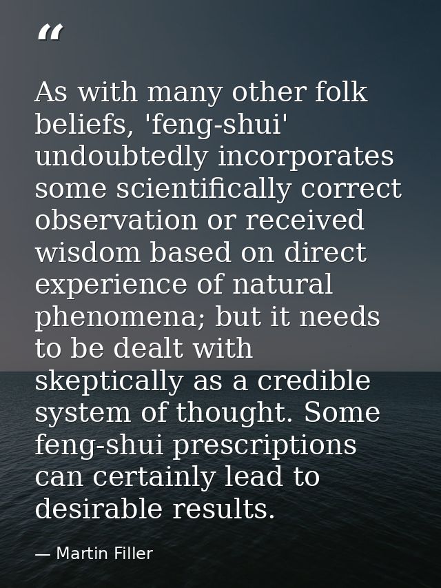 As with many other folk beliefs, 'feng-shui' undoubtedly incorporates some scientifically correct observation or receive — Martin Filler