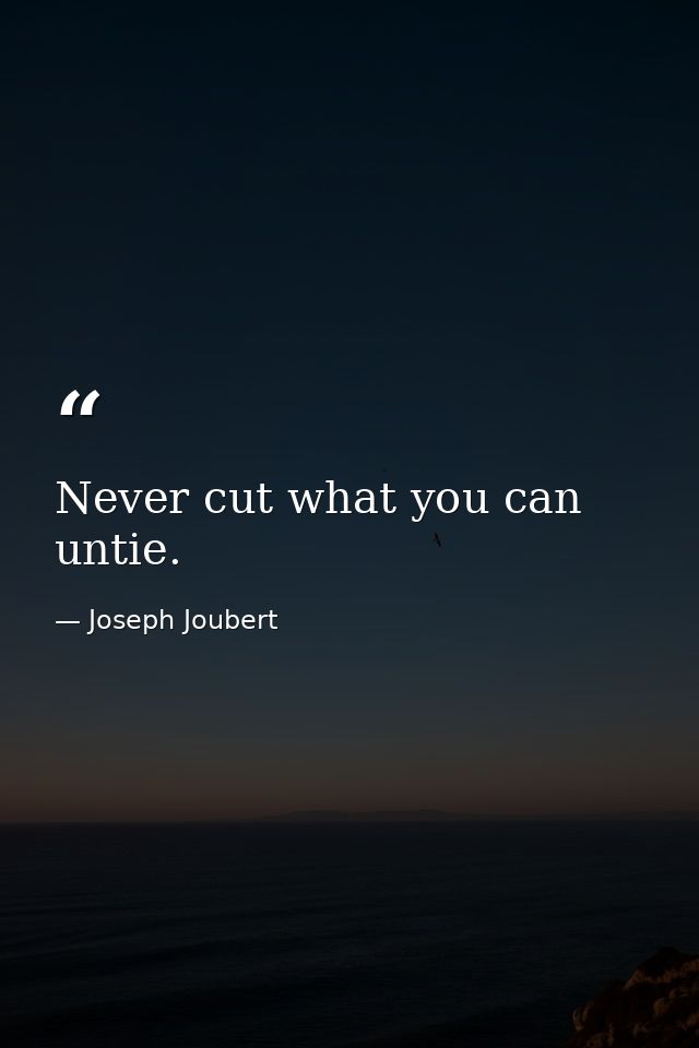 Never cut what you can untie. — Joseph Joubert
