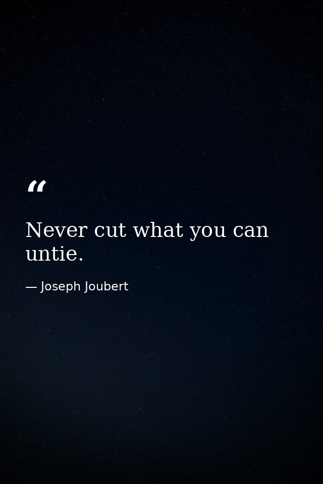 Never cut what you can untie. — Joseph Joubert