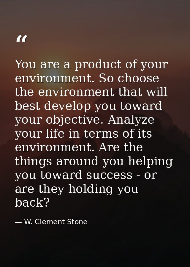 You are a product of your environment. So choose the environment that will best develop you toward your objective. Analy — W. Clement Stone