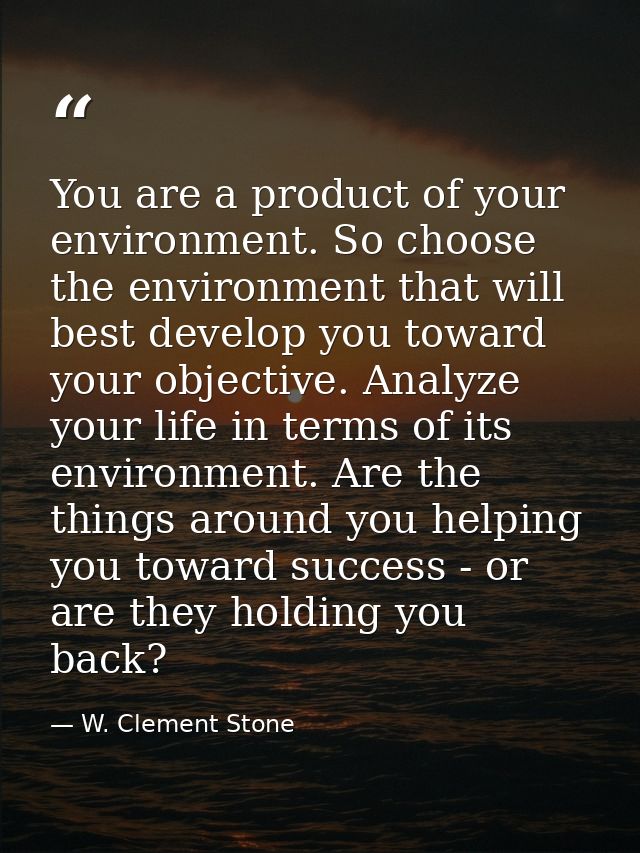You are a product of your environment. So choose the environment that will best develop you toward your objective. Analy — W. Clement Stone