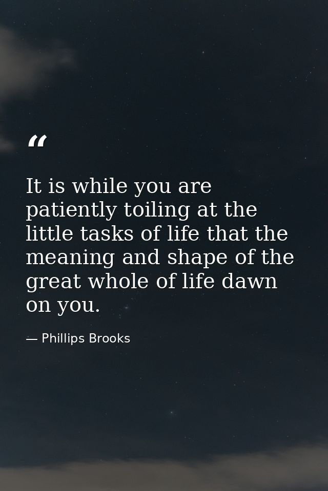 It is while you are patiently toiling at the little tasks of life that the meaning and shape of the great whole of life  — Phillips Brooks
