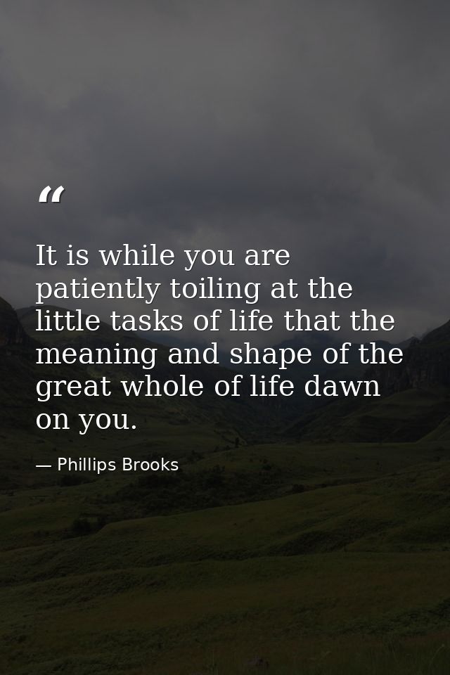 It is while you are patiently toiling at the little tasks of life that the meaning and shape of the great whole of life  — Phillips Brooks