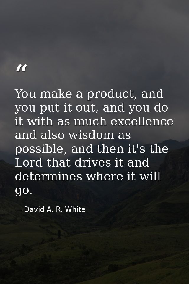 You make a product, and you put it out, and you do it with as much excellence and also wisdom as possible, and then it's — David A. R. White