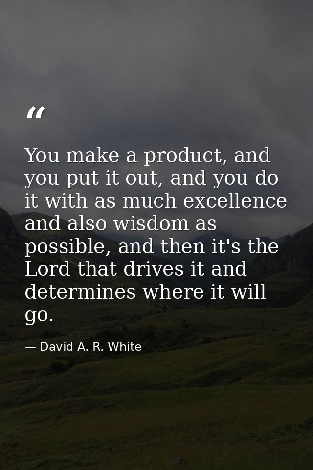 You make a product, and you put it out, and you do it with as much excellence and also wisdom as possible, and then it's — David A. R. White