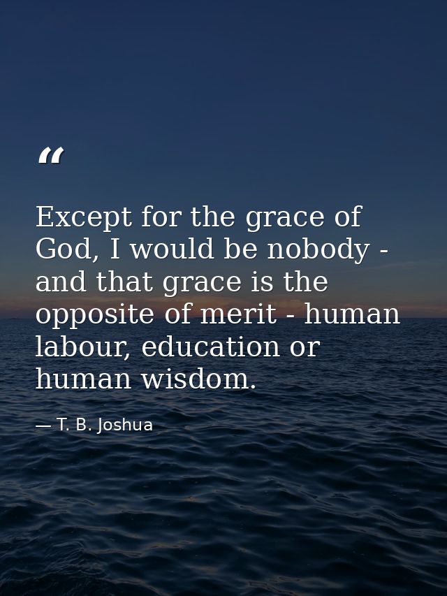 Except for the grace of God, I would be nobody - and that grace is the opposite of merit - human labour, education or hu — T. B. Joshua