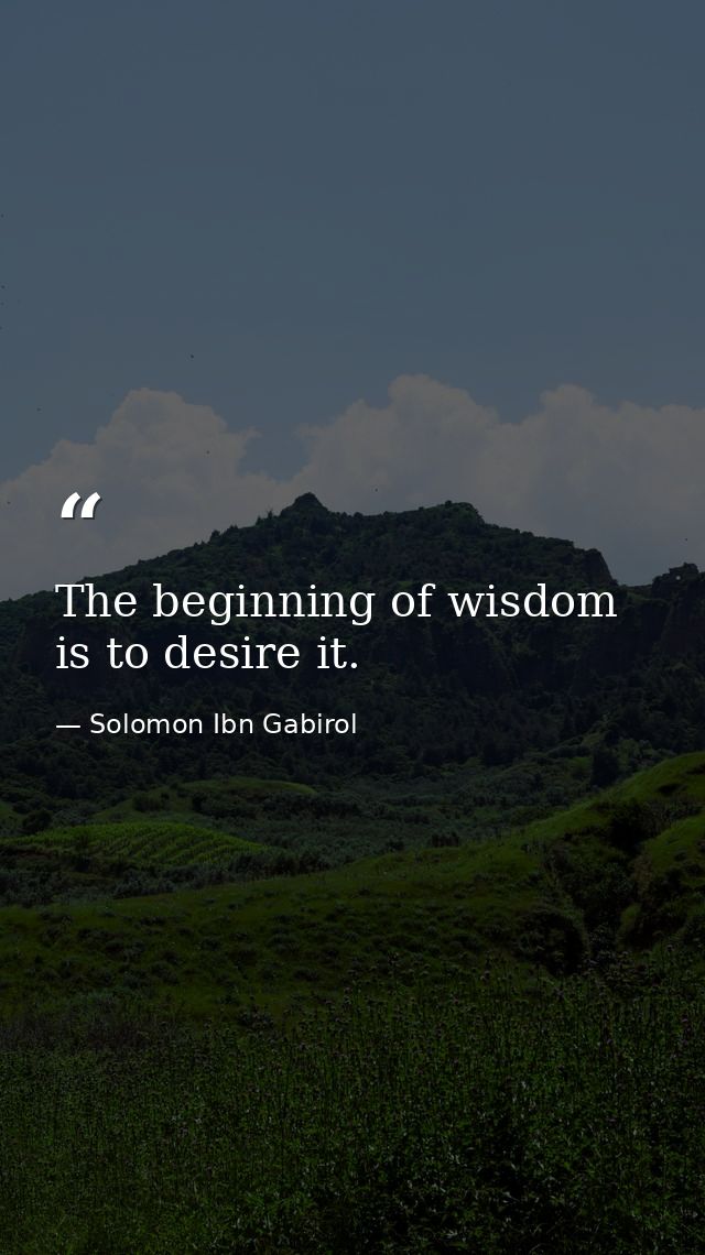 The beginning of wisdom is to desire it. — Solomon Ibn Gabirol