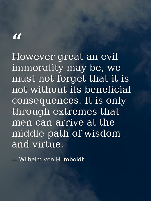 However great an evil immorality may be, we must not forget that it is not without its beneficial consequences. It is on — Wilhelm von Humboldt