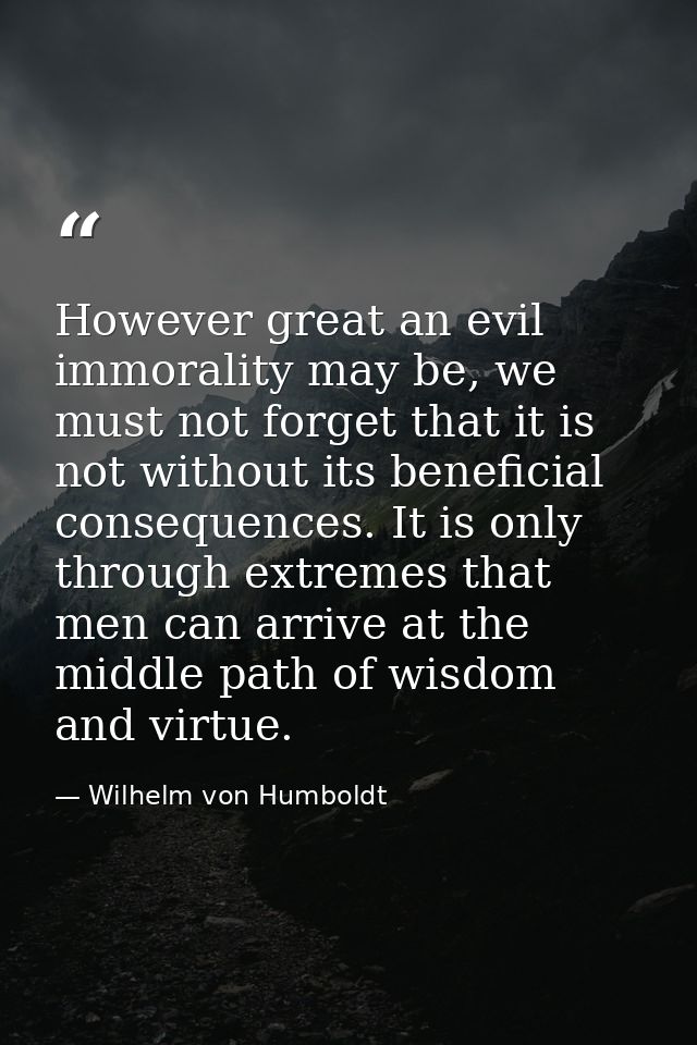 However great an evil immorality may be, we must not forget that it is not without its beneficial consequences. It is on — Wilhelm von Humboldt