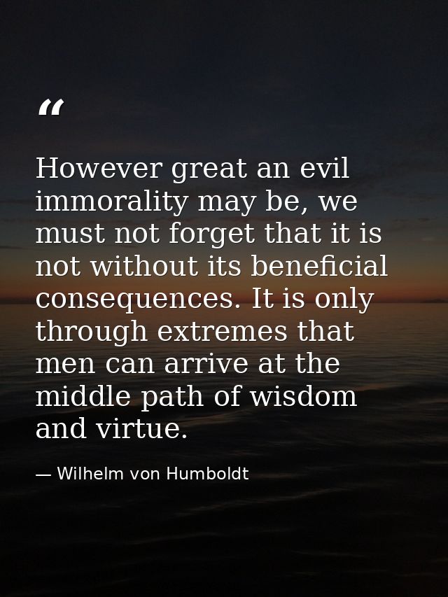 However great an evil immorality may be, we must not forget that it is not without its beneficial consequences. It is on — Wilhelm von Humboldt