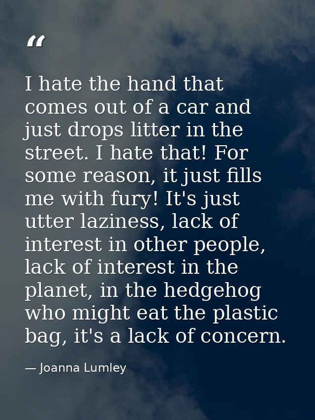 I hate the hand that comes out of a car and just drops litter in the street. I hate that! For some reason, it just fills — Joanna Lumley