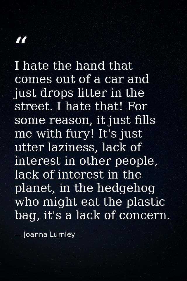 I hate the hand that comes out of a car and just drops litter in the street. I hate that! For some reason, it just fills — Joanna Lumley