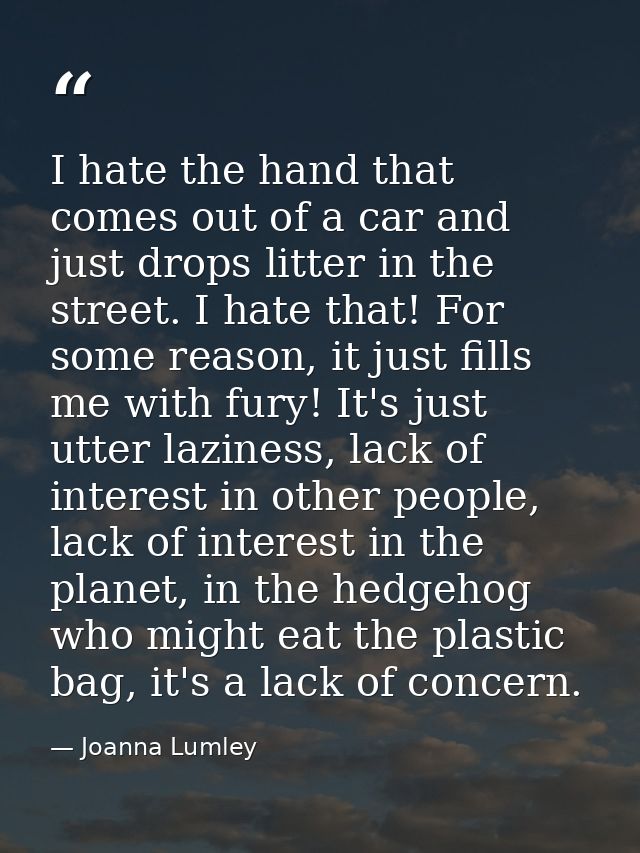 I hate the hand that comes out of a car and just drops litter in the street. I hate that! For some reason, it just fills — Joanna Lumley