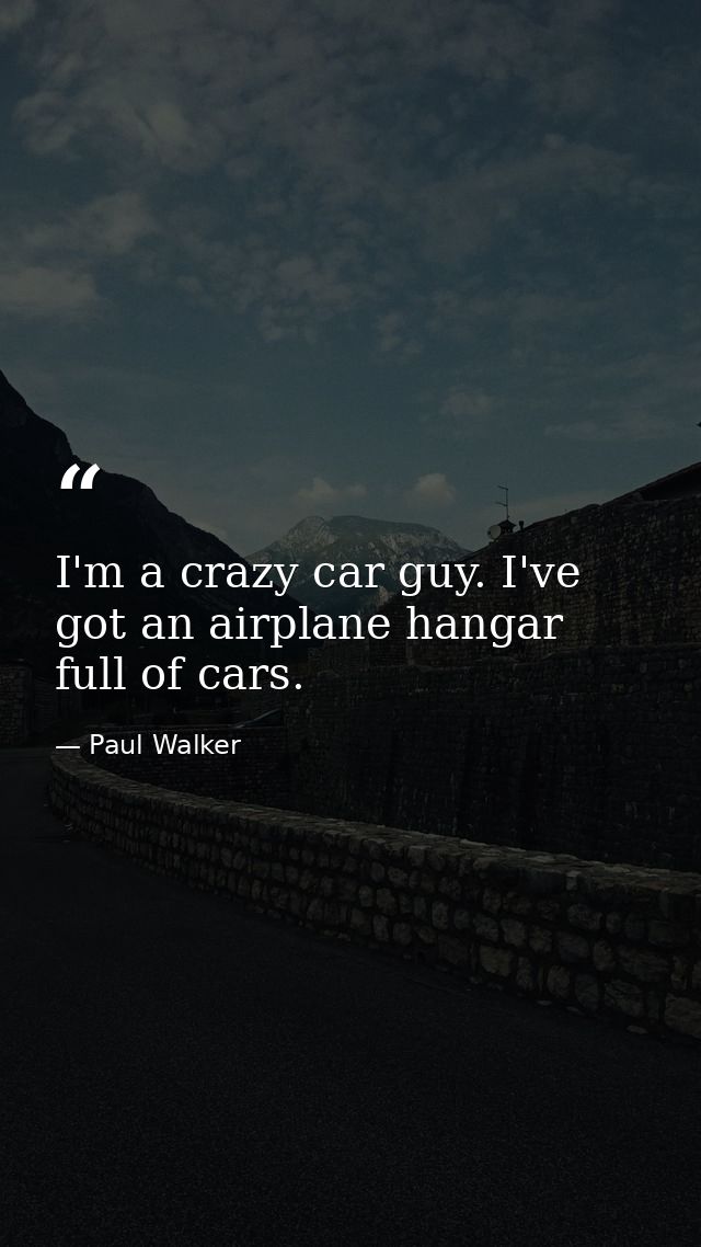 I'm a crazy car guy. I've got an airplane hangar full of cars. — Paul Walker