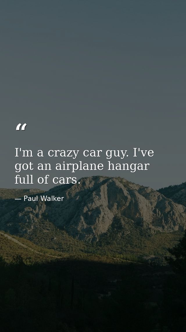 I'm a crazy car guy. I've got an airplane hangar full of cars. — Paul Walker